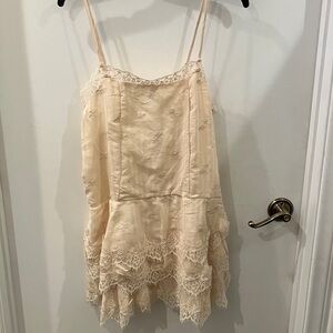Chic Lace-Accented Cream Mini Dress